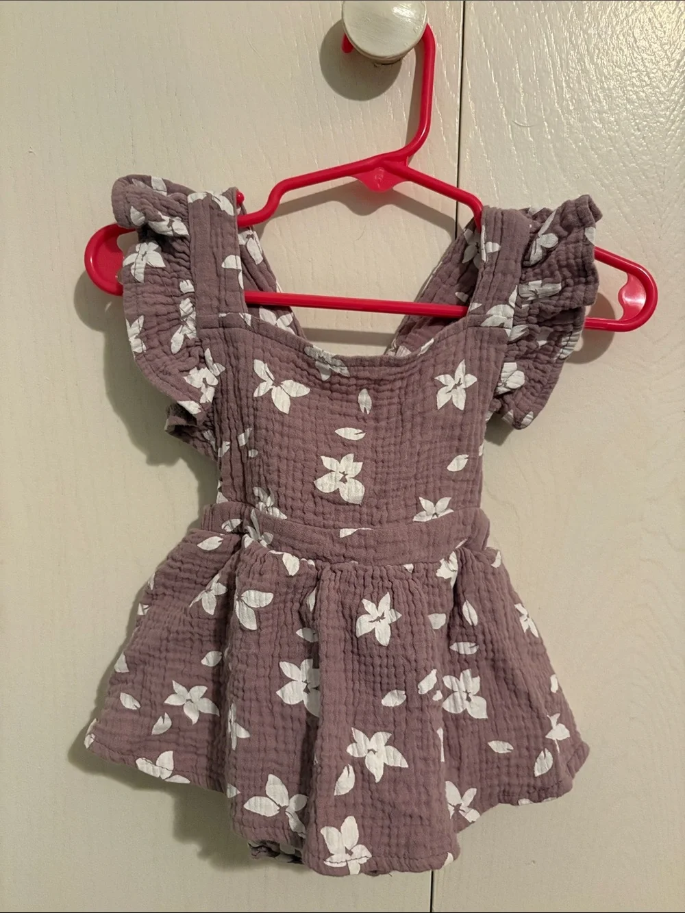 Mauve Floral Ruffled Baby Dress Romper
